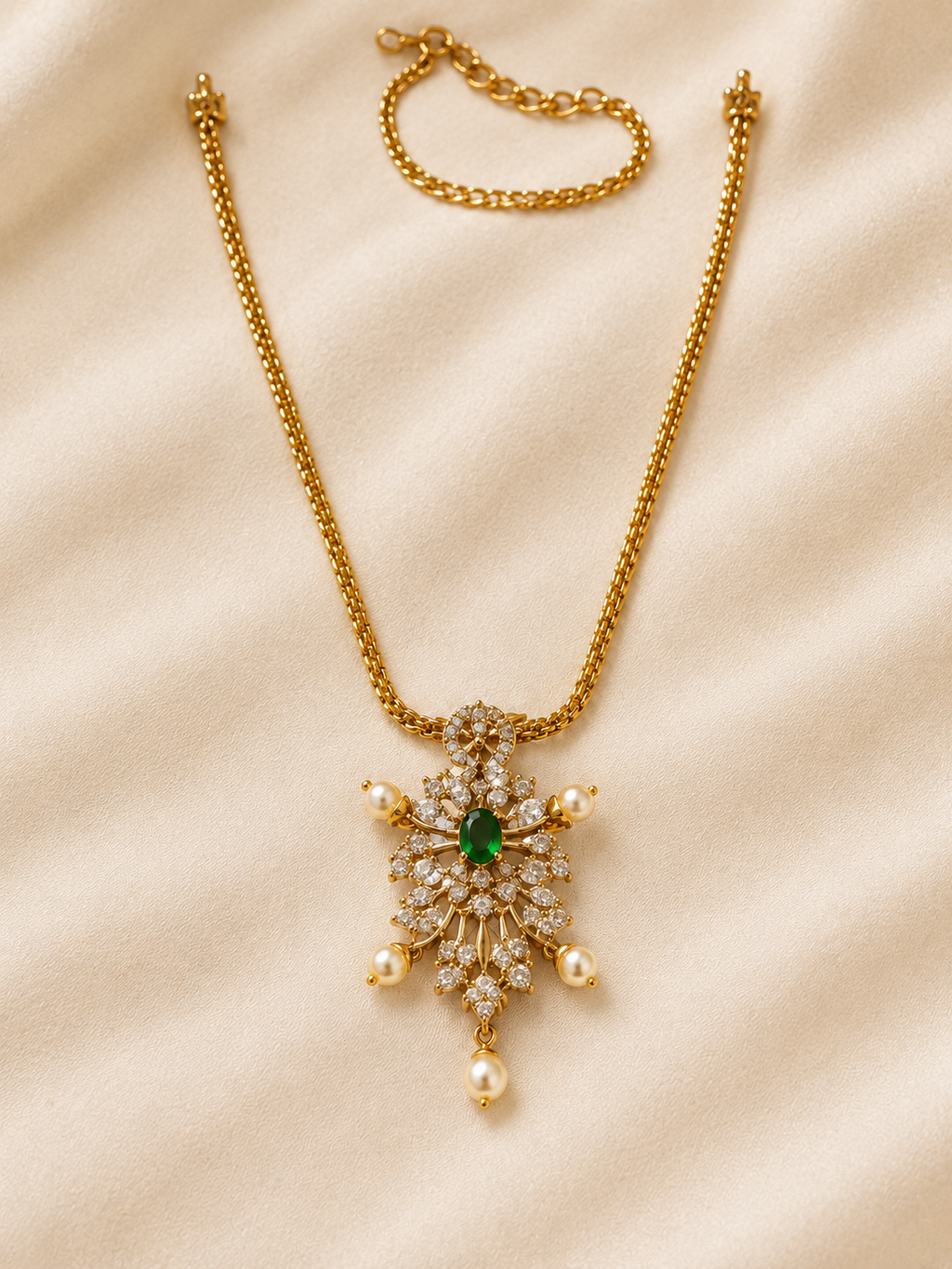 Emerald Pearl Blossom Necklace Set