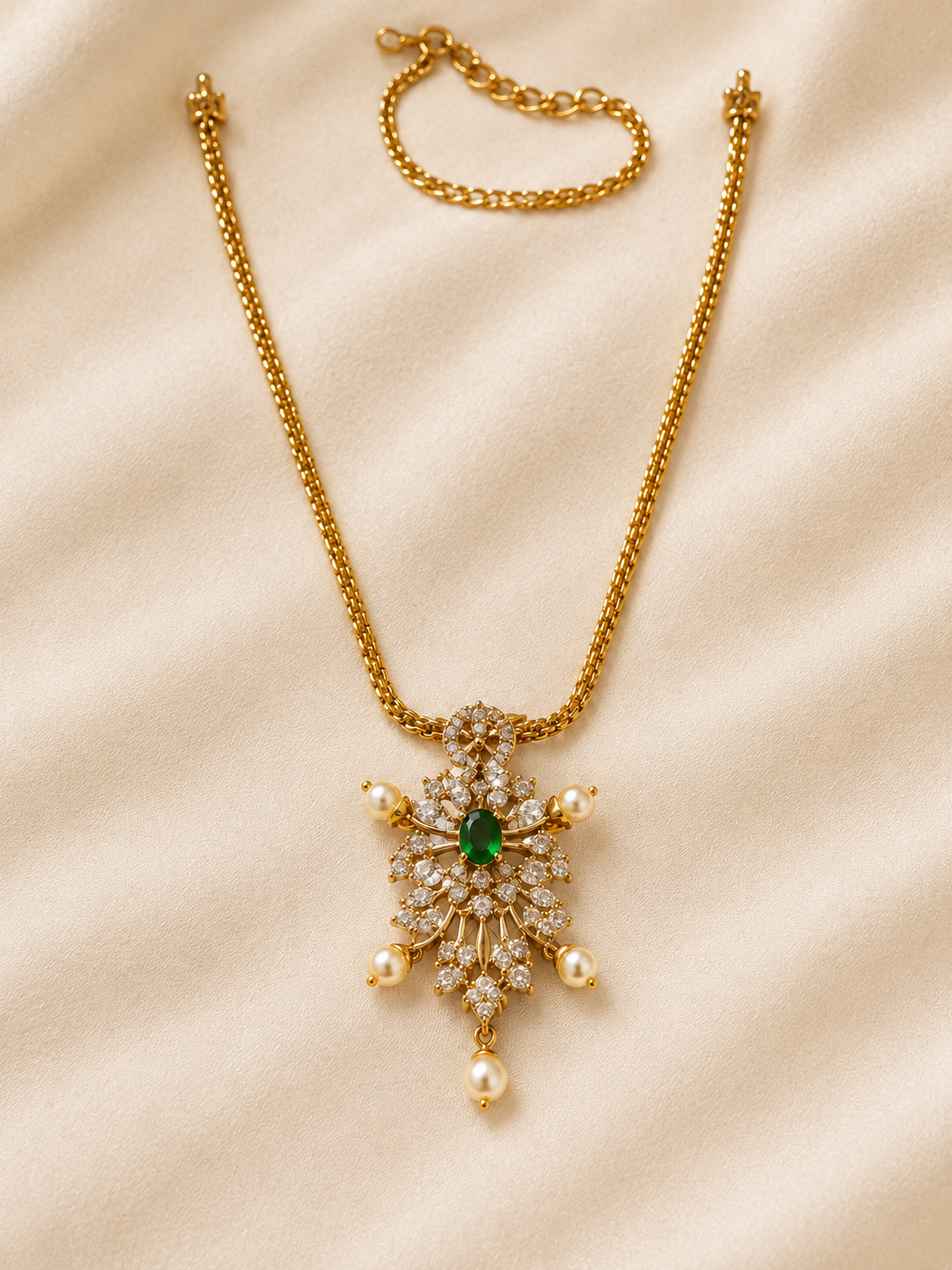 Emerald Pearl Blossom Necklace Set