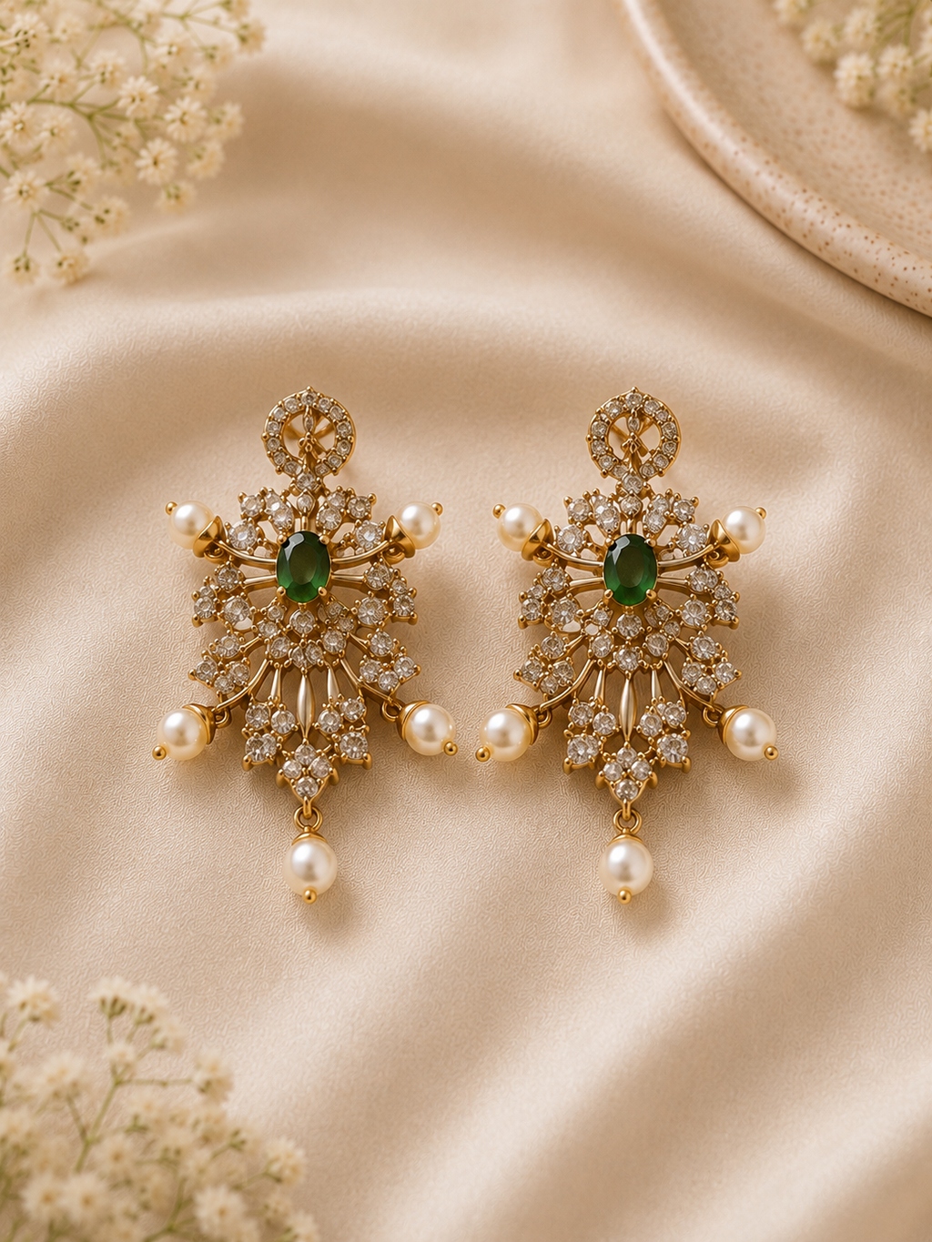 Emerald Pearl Blossom Necklace Set