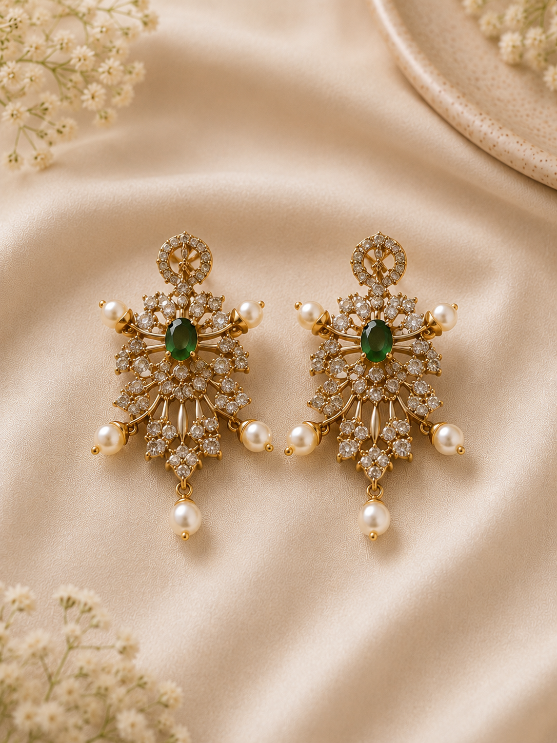Emerald Pearl Blossom Necklace Set