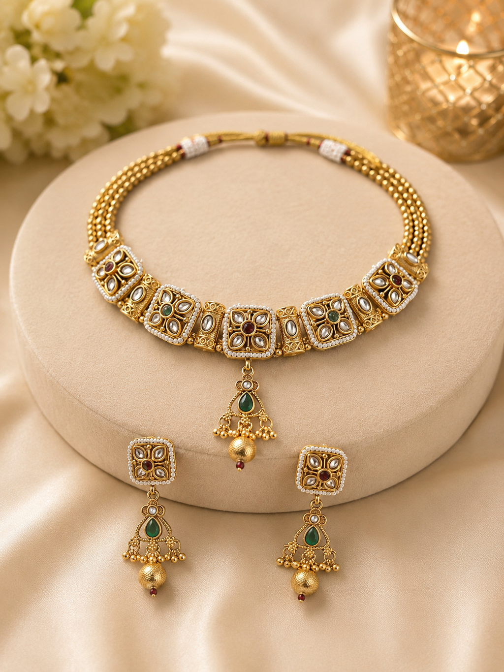 Rajwada Meenakari Kundan Choker Set