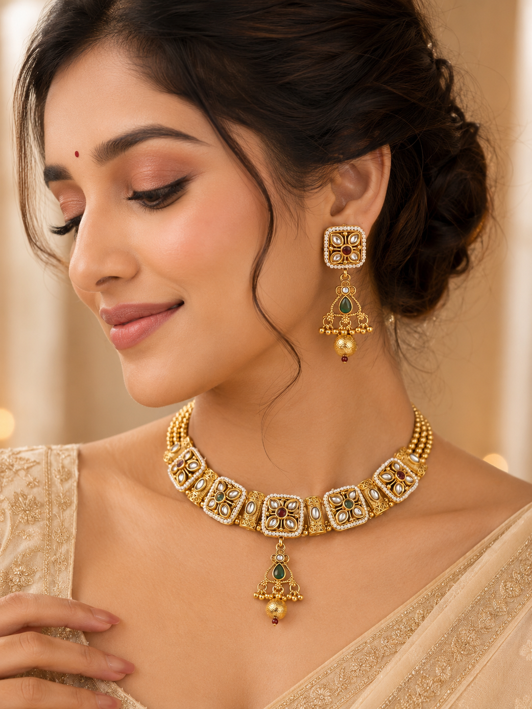 Rajwada Meenakari Kundan Choker Set