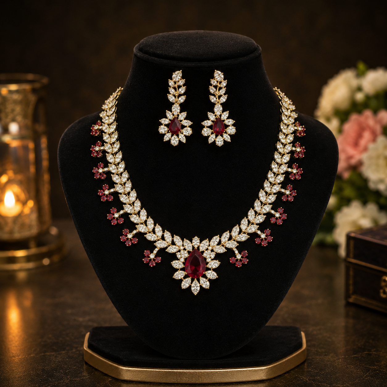 Ruby Blossom Luxury Necklace Set