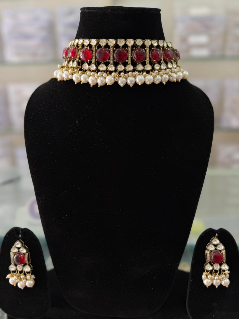 Royal Ruby Pearl Choker Set