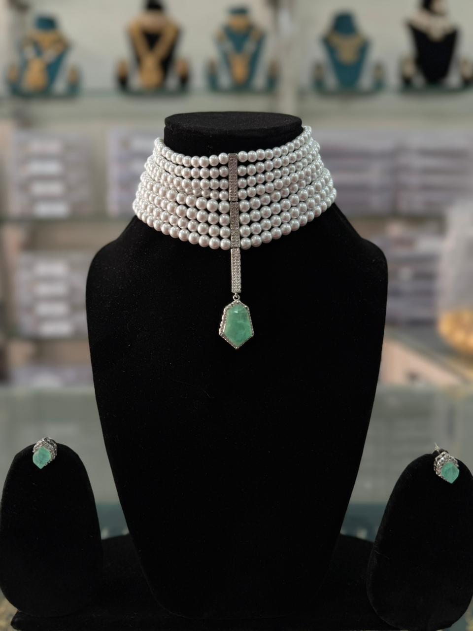 Emerald Pearl Luxe Choker Set