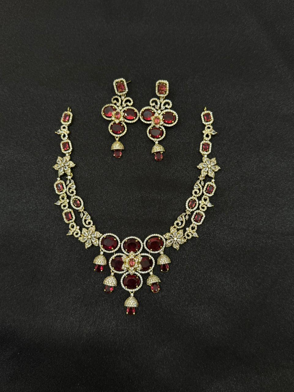 Luxury Ruby Red CZ Bridal Necklace Set for Women