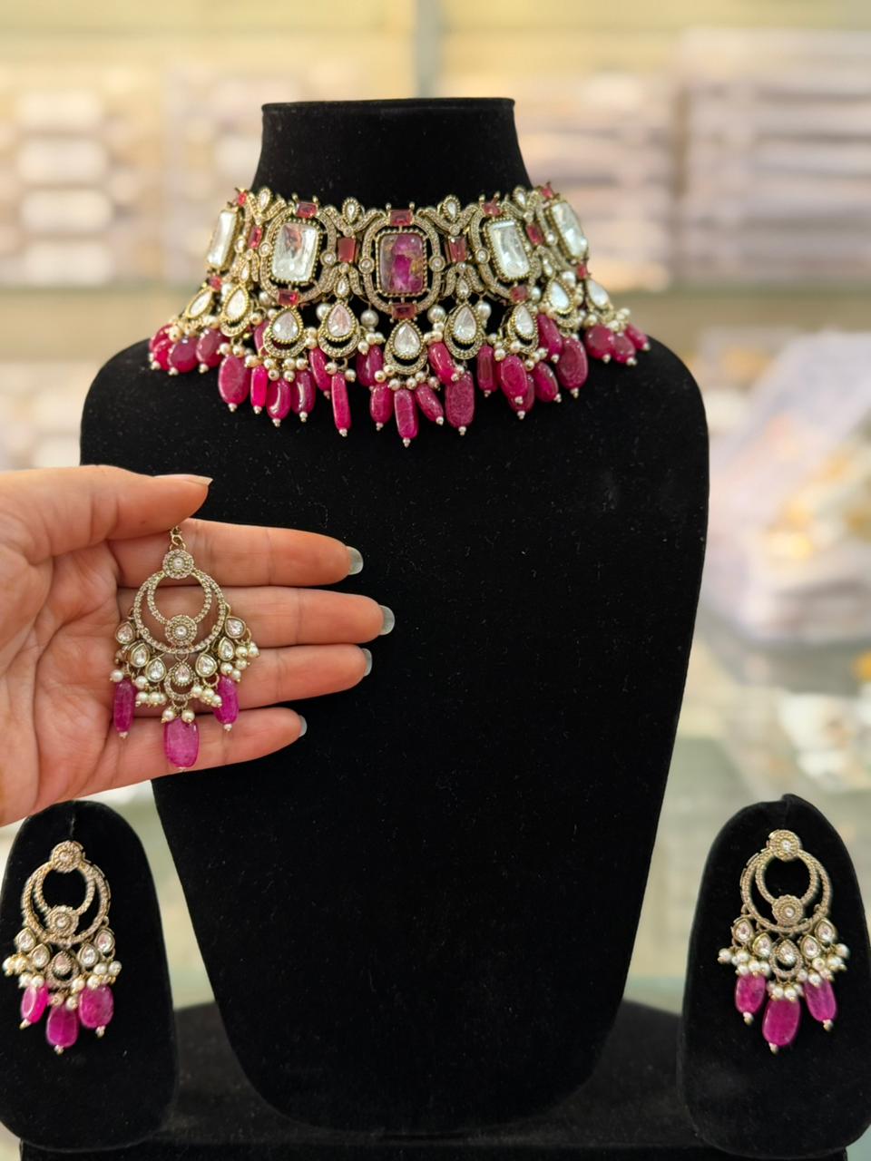 Royal Pink Kundan Choker Set