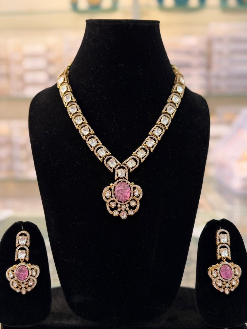 Royal Pink Polki Necklace Set