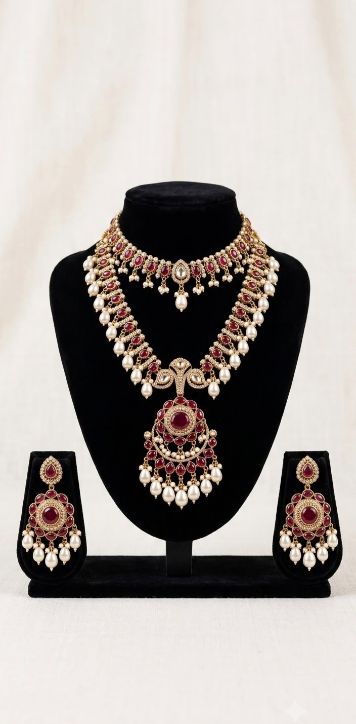Maharani Ruby Pearl Jewelry Set