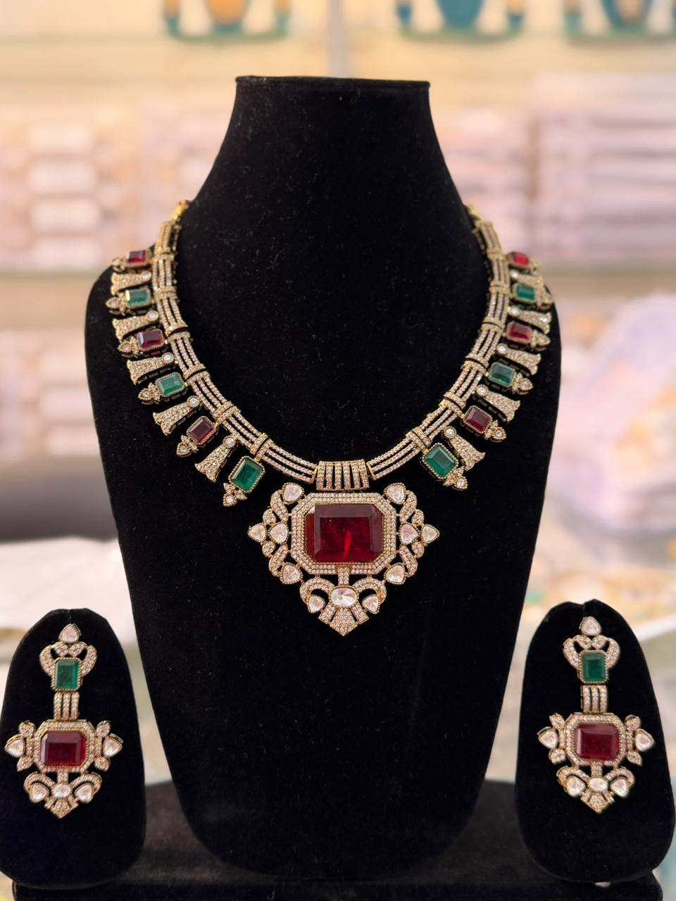 Royal Emerald Ruby Heritage Necklace Set