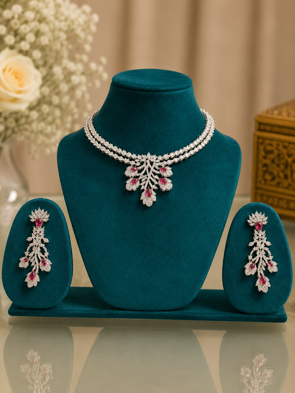 Ruby Blossom Diamond Choker Set