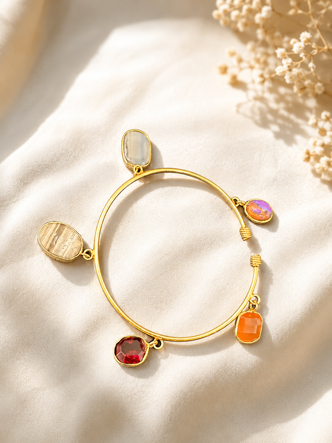 Aurora Gemstone Charm Cuff Bracelet