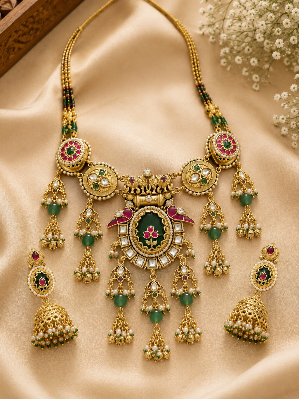 Royal Kundan Floral Choker Necklace Set with Jhumka Earrings