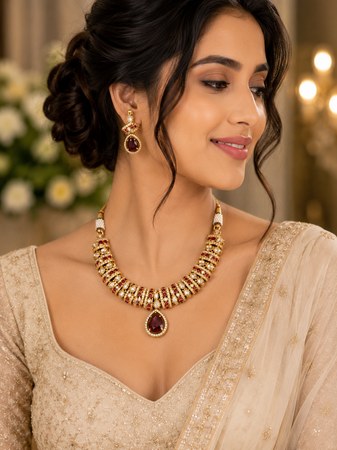 Royal Ruby Kundan Choker Necklace Set