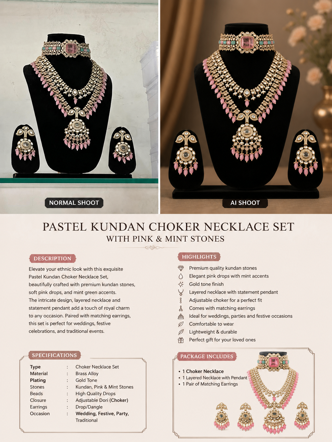 Luxury Pink Kundan Bridal Necklace Set