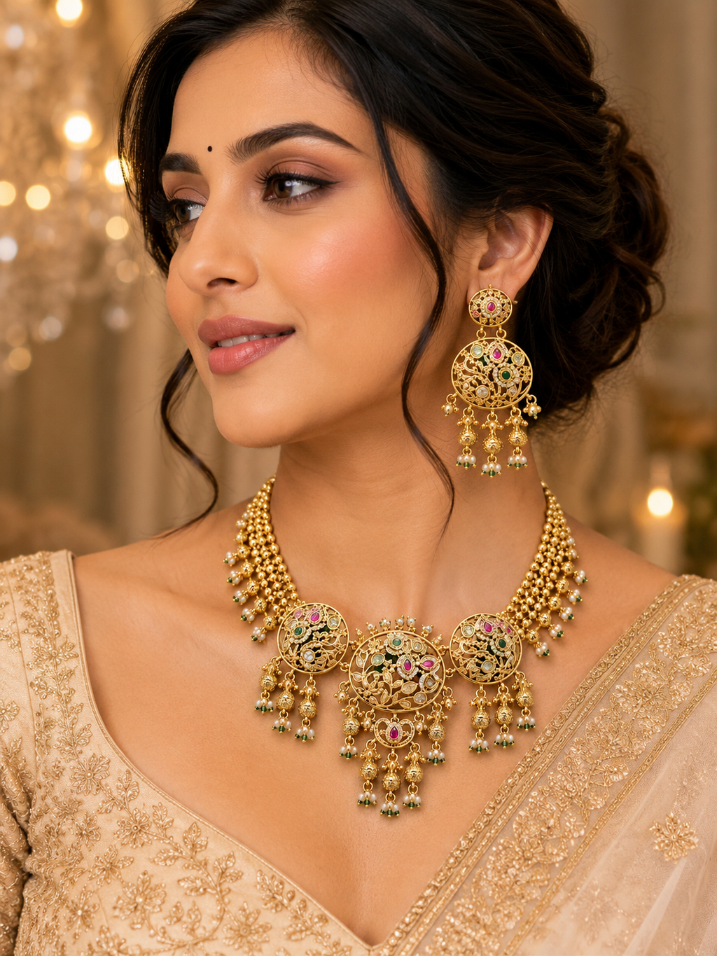 Royal Heritage Floral Kundan Choker Necklace Set with Designer Earrings