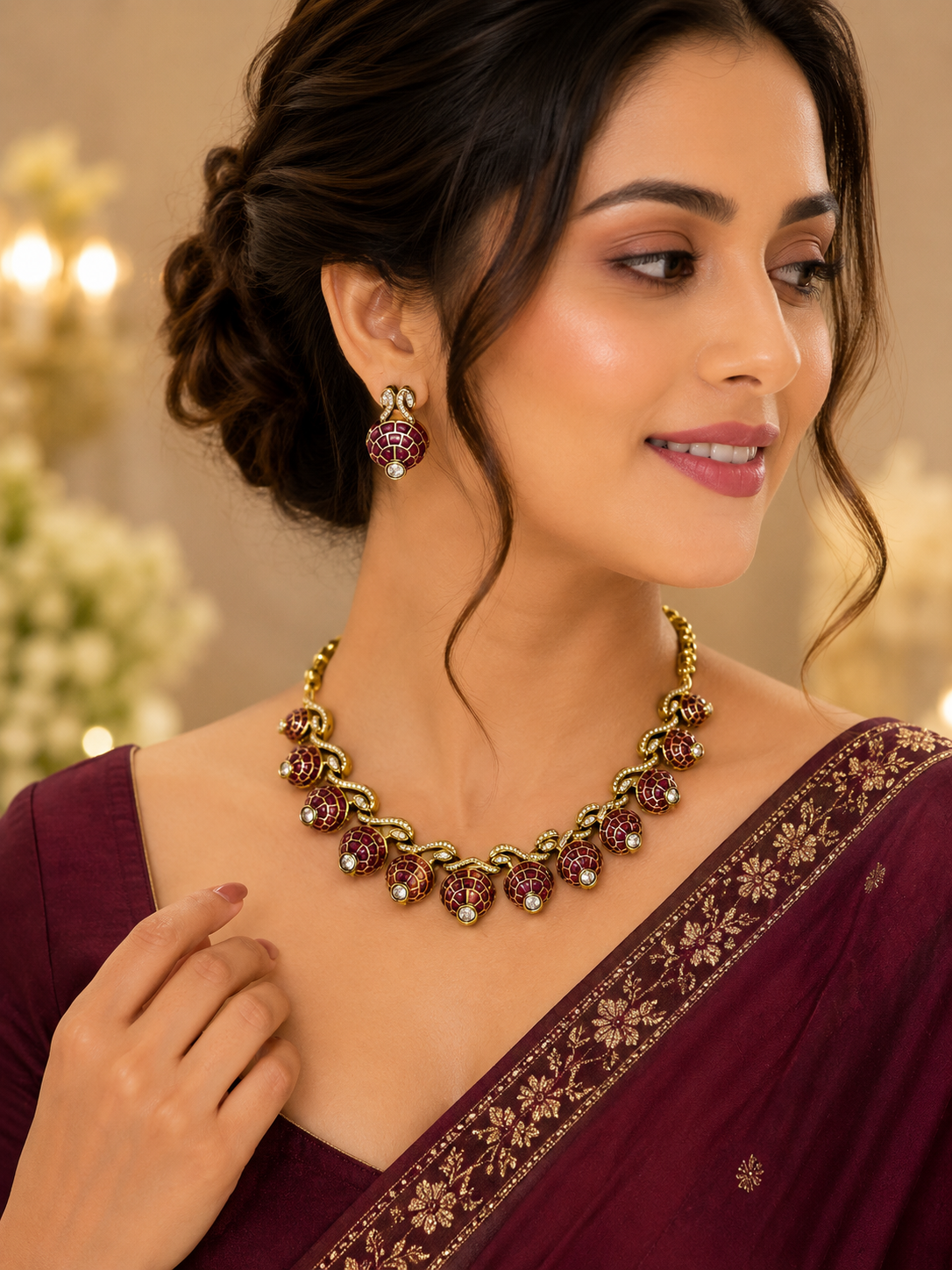 Royal Ruby Mosaic Statement Necklace Set