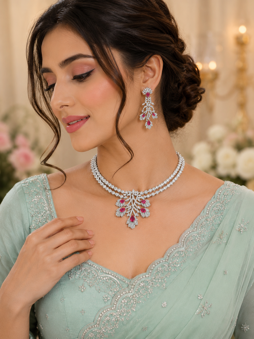 Ruby Blossom Diamond Choker Set