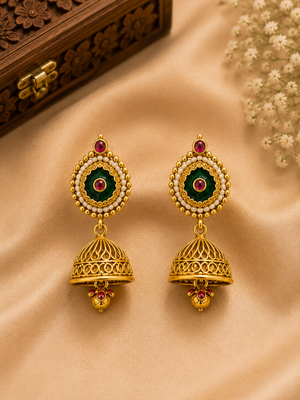 Royal Heritage Peacock Motif Antique Gold Choker Necklace Set with Jhumka Earrings