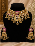 Royal Rajwadi Kundan Pink Stone Choker Necklace Set with Designer Earrings