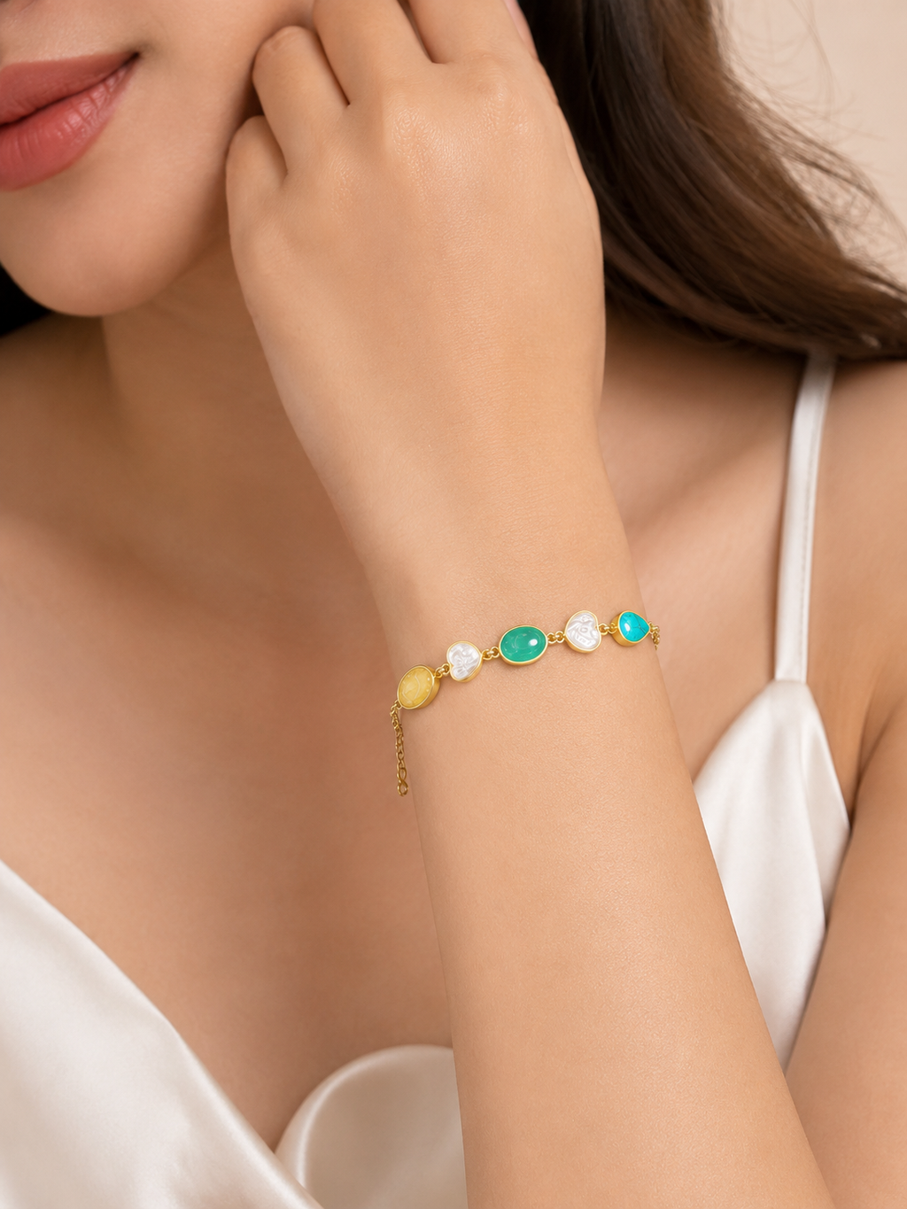 Praynil Multicolor Stone Charm Bracelet