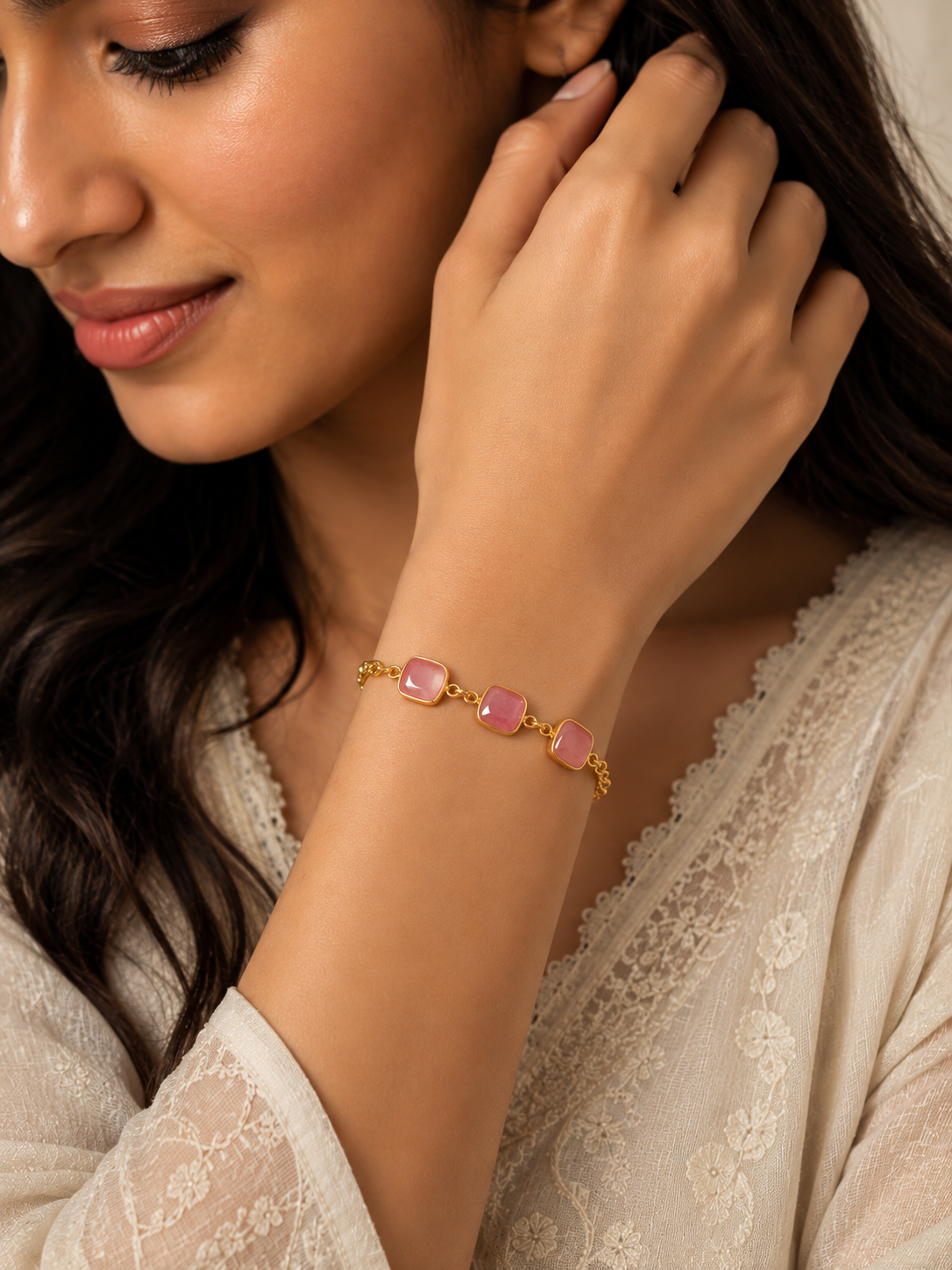 Rosé Luxe Pink Gemstone Chain Bracelet